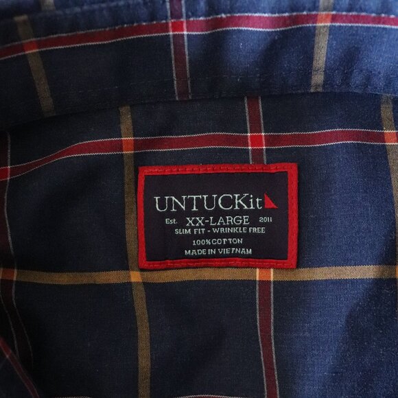 UNTUCKit Men's Navy XXL Georgio Plaid Slim Fit Cotton Button Down Collared Shirt - Picture 11 of 15